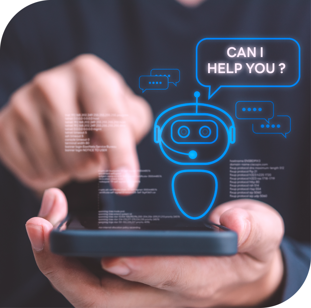 Chatbot auf einem Smartphone fragt, ob er helfen kann.