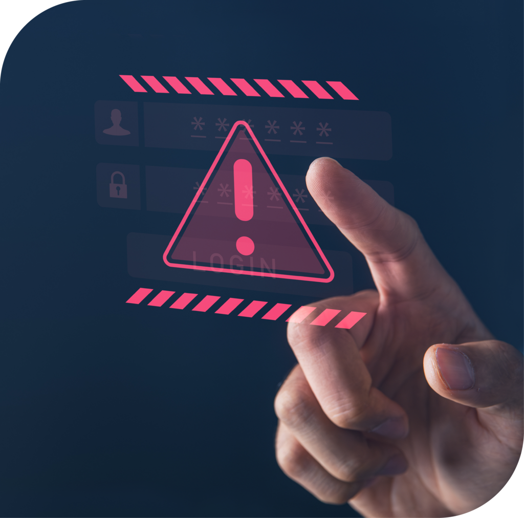Digitales Warnsymbol vor einem Login als Hinweis auf Risiken bei KI-Antworten.