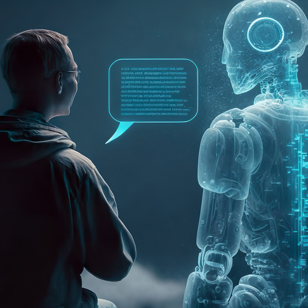 Zum Beitrag: Künstliche Intelligenz Zu sehen: Junge unterhält sich mit Hologramm DGK_Beitraege_Schueler_KI_SuS-header.jpg