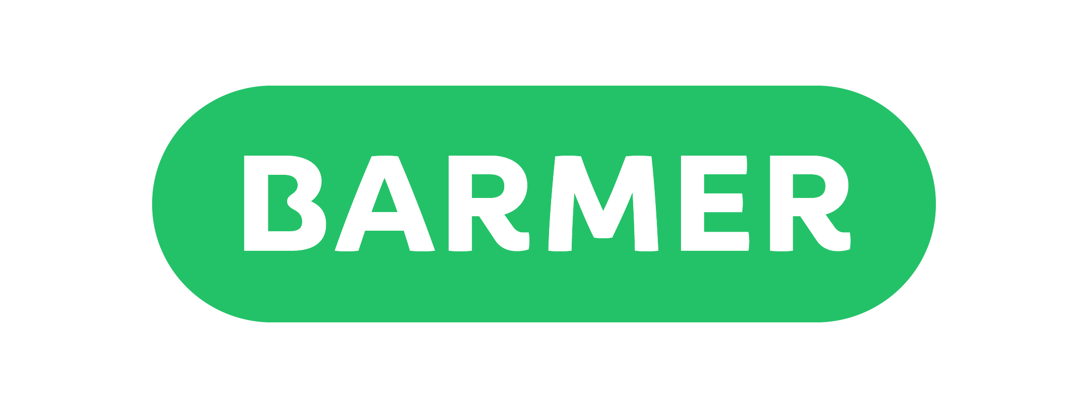 BARMER Krankenversicherungs-Logo: grüne Kapselform, weiße Großbuchstaben, modernes Design