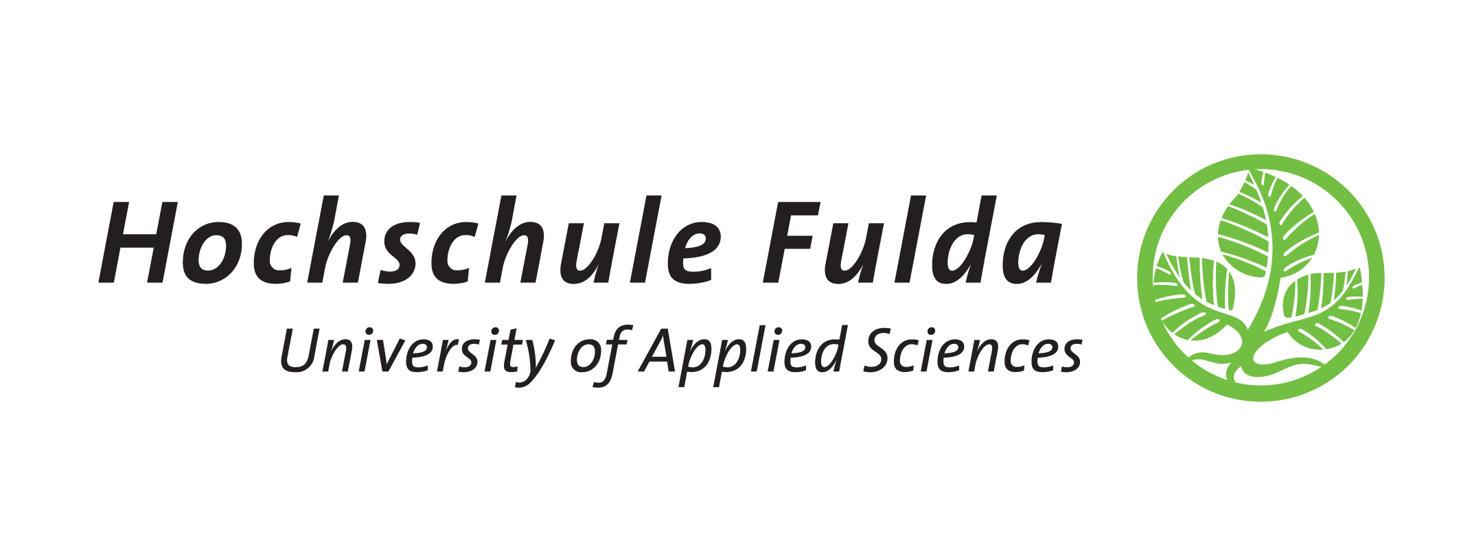 Hochschule Fulda Partnerlogo mit grünem Blattemblem und kursivem Text